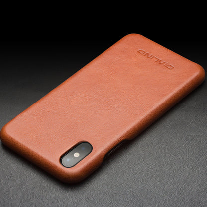 QIALINO Cowhide Leather Coated PC Back Casing for iPhone X / XS 5.8 inch Hard Phone Accessory