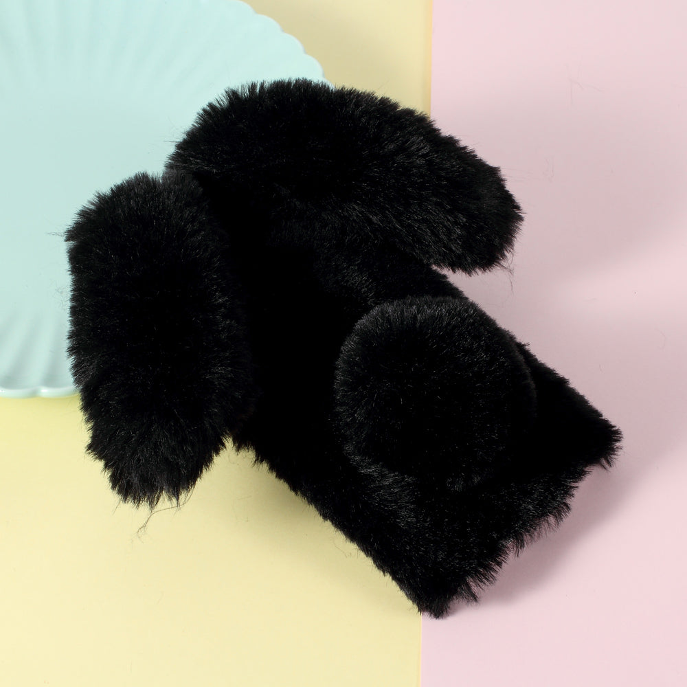 Rabbit Shape Fluffy Fur Coated Rhinestone TPU Shell Case for iPhone XS/X 5.8 inch