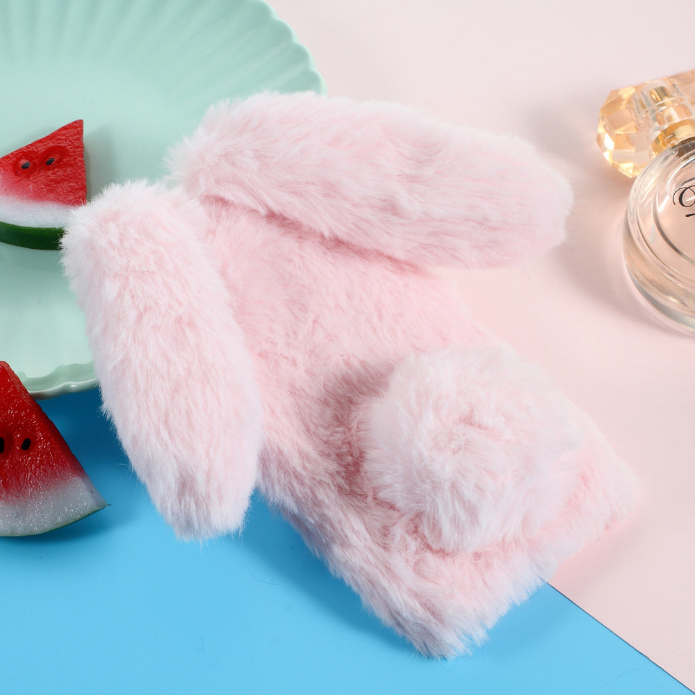 Rabbit Shape Fluffy Fur Coated Rhinestone TPU Shell Case for iPhone XS/X 5.8 inch