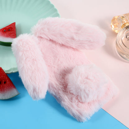 Rabbit Shape Fluffy Fur Coated Rhinestone TPU Shell Case for iPhone XS/X 5.8 inch