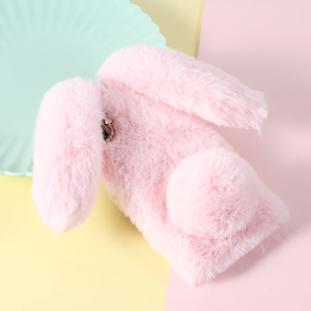 Rabbit Shape Fluffy Fur Coated Rhinestone TPU Shell Case for iPhone XS/X 5.8 inch