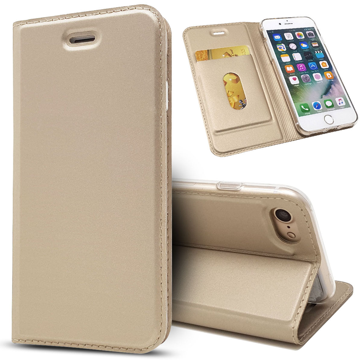 Magnetic Adsorption Stand Leather Card Holder Cover for iPhone SE (2020)/SE (2022)/8/7 4.7 inch