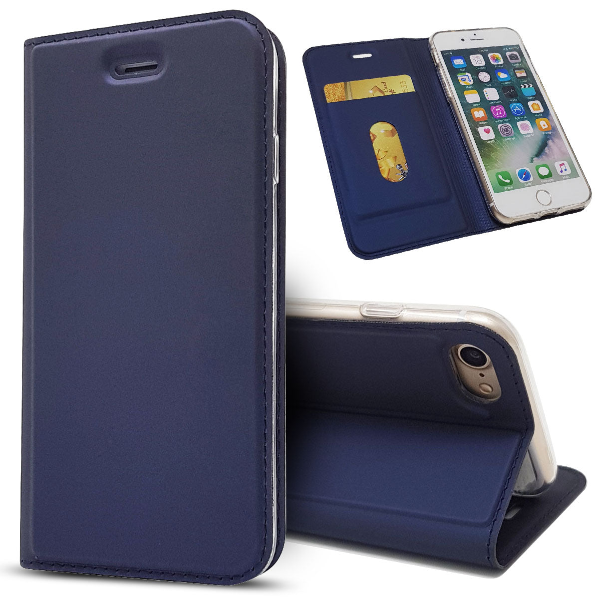 Magnetic Adsorption Stand Leather Card Holder Cover for iPhone SE (2020)/SE (2022)/8/7 4.7 inch
