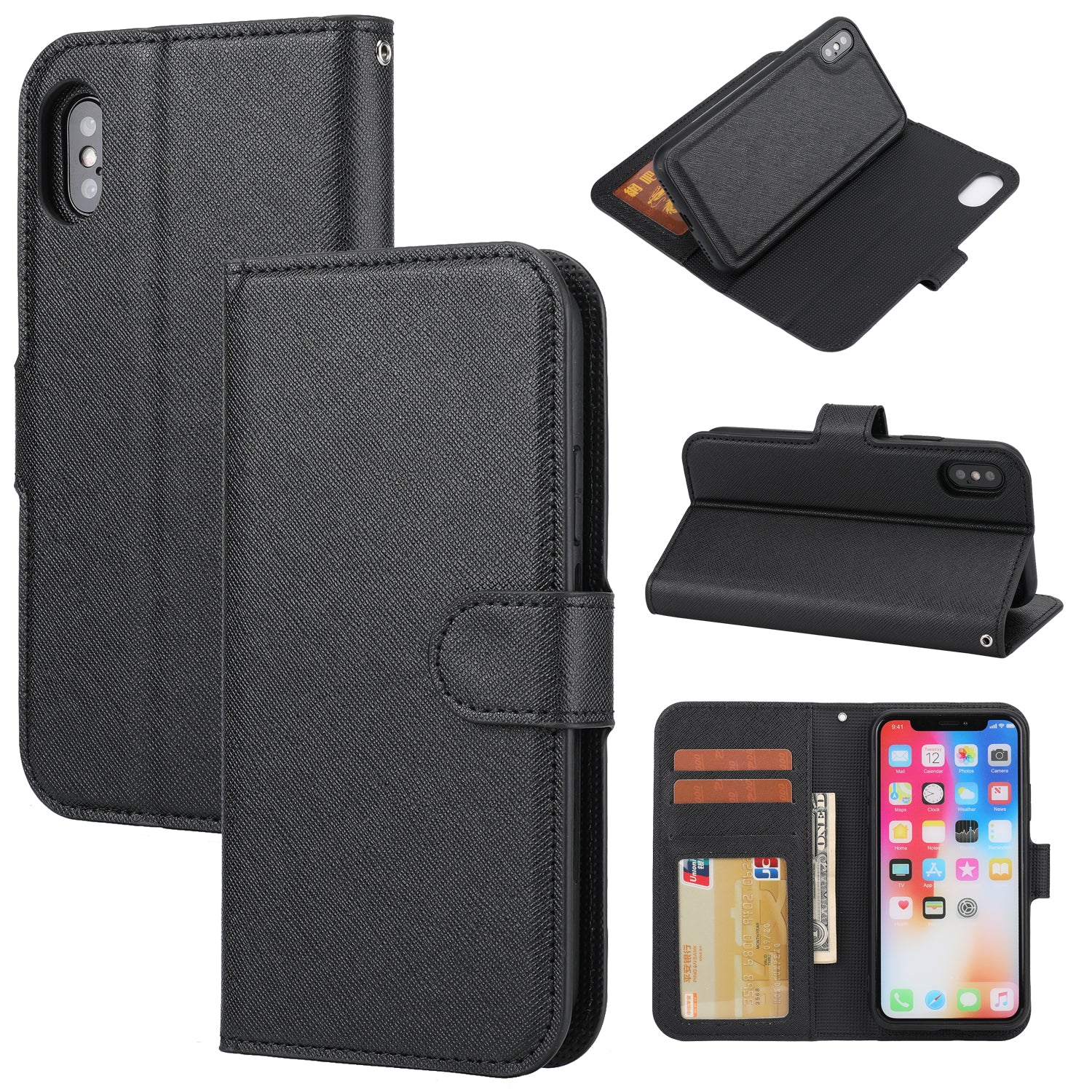 Cross Texture Leather Cover + Detachable TPU Back Case foriPhone X/XS 5.8 inch