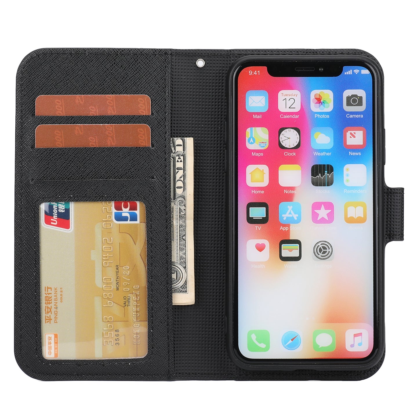 Cross Texture Leather Cover + Detachable TPU Back Case foriPhone X/XS 5.8 inch