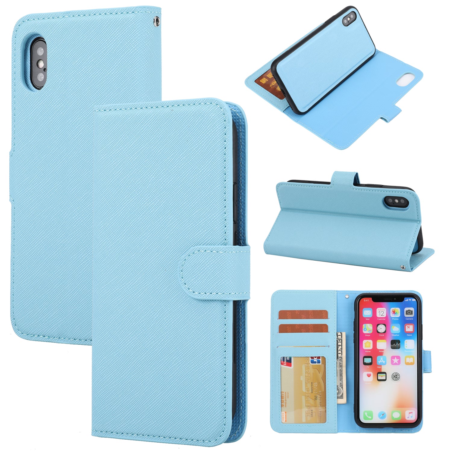 Cross Texture Leather Cover + Detachable TPU Back Case foriPhone X/XS 5.8 inch