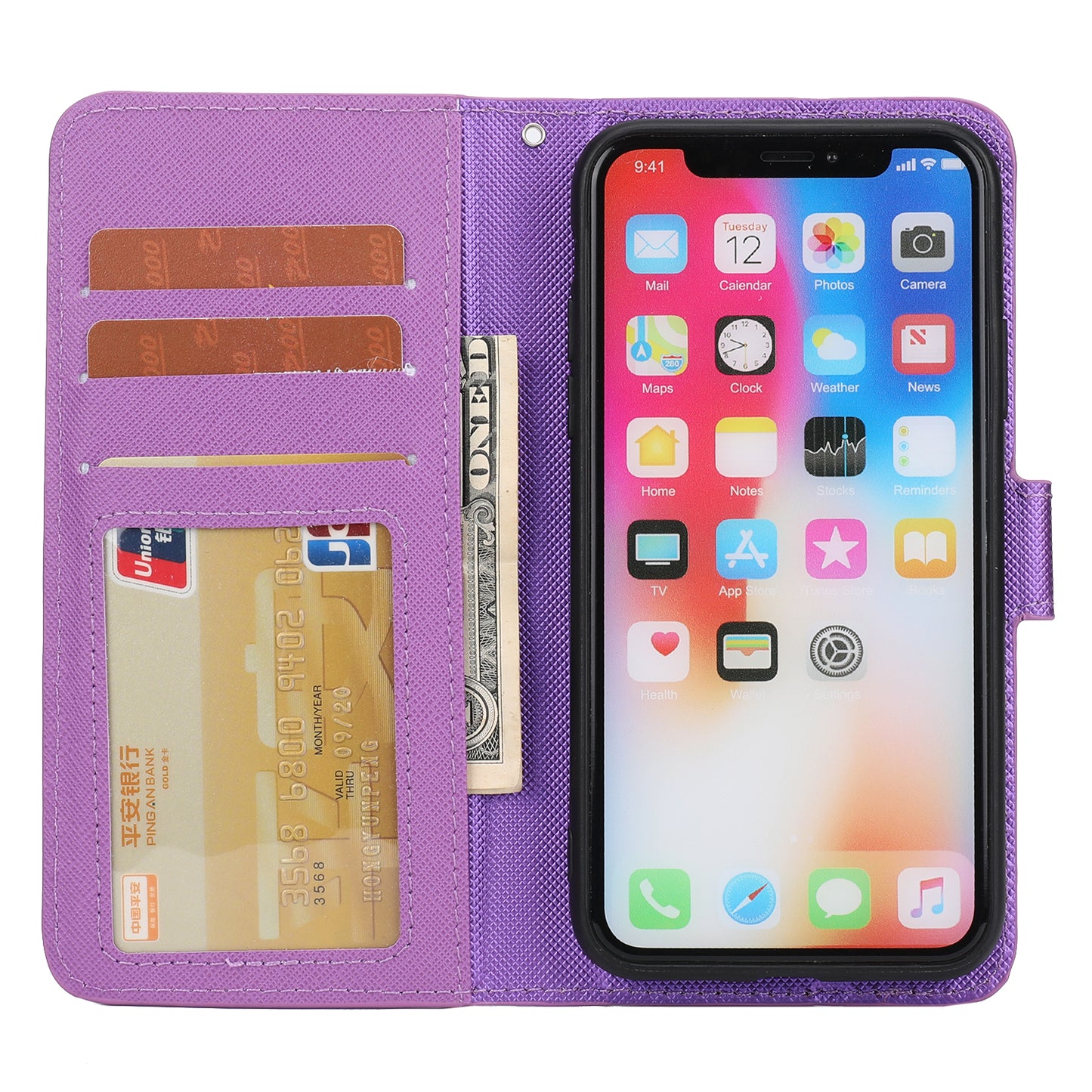 Cross Texture Leather Cover + Detachable TPU Back Case foriPhone X/XS 5.8 inch