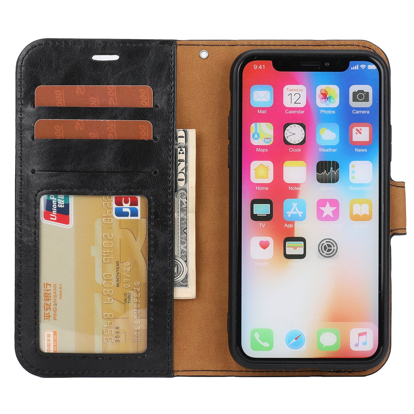 Crazy Horse Leather Cover + Removable TPU Back Case for iPhone X/XS 5.8 (Ten)
