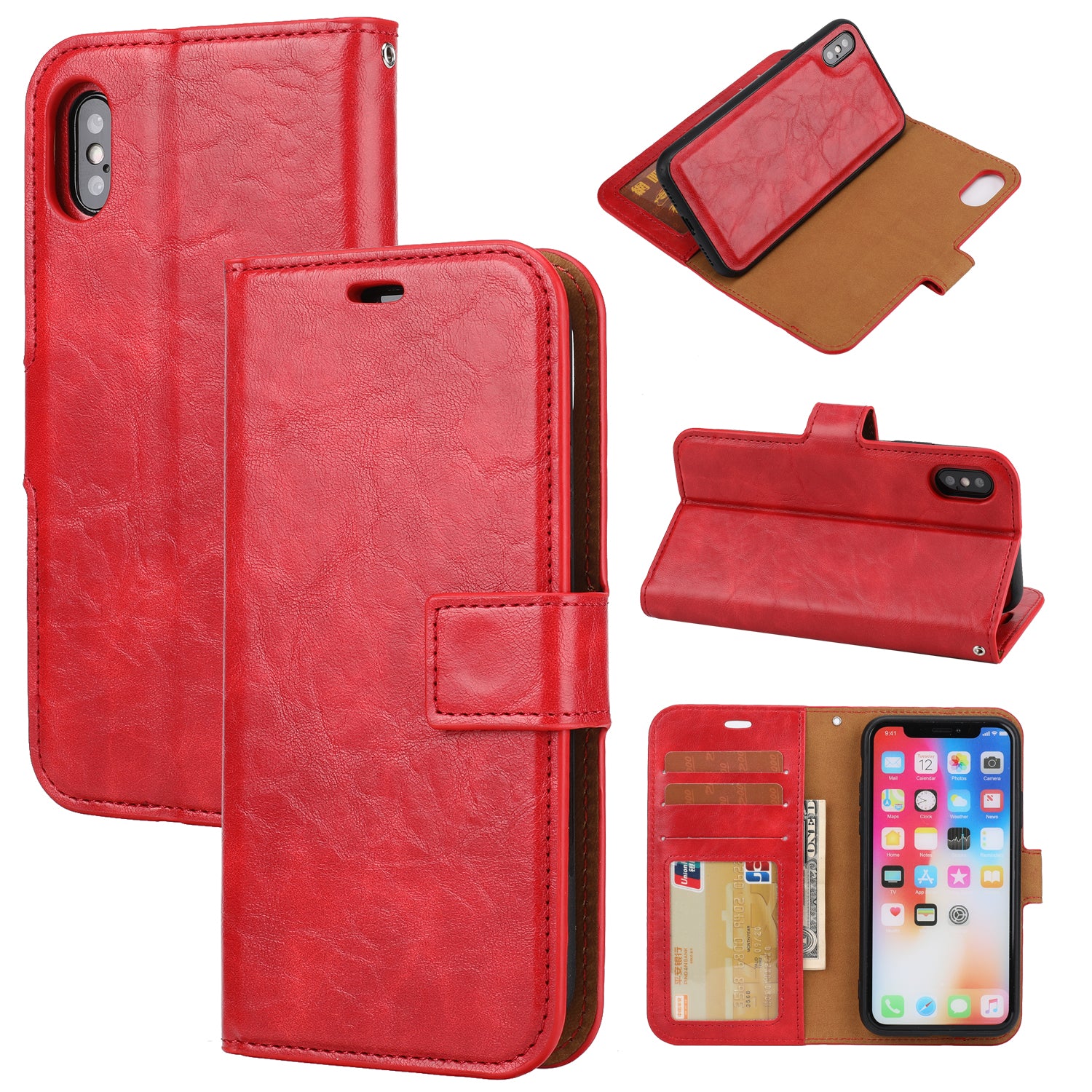 Crazy Horse Leather Cover + Removable TPU Back Case for iPhone X/XS 5.8 (Ten)