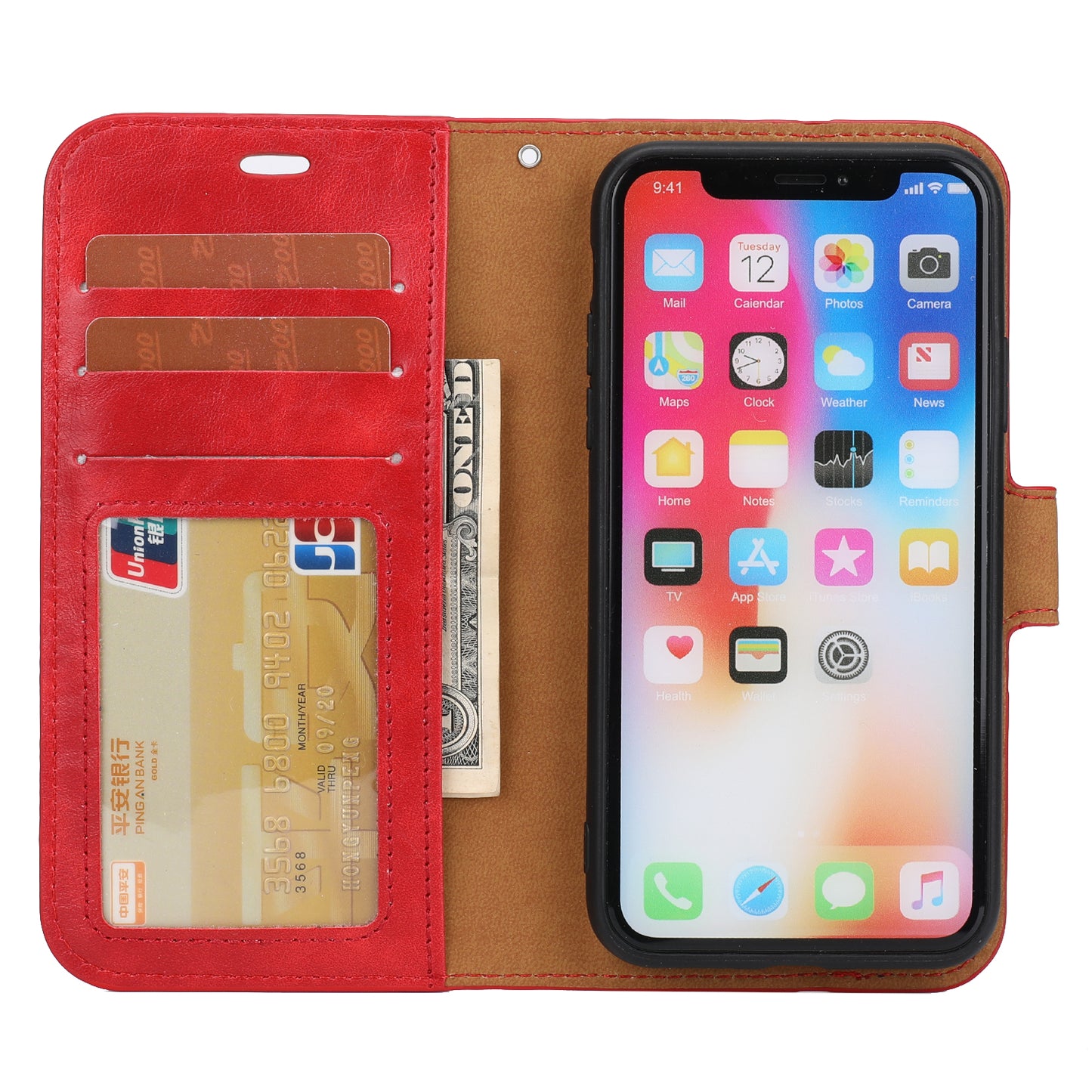 Crazy Horse Leather Cover + Removable TPU Back Case for iPhone X/XS 5.8 (Ten)