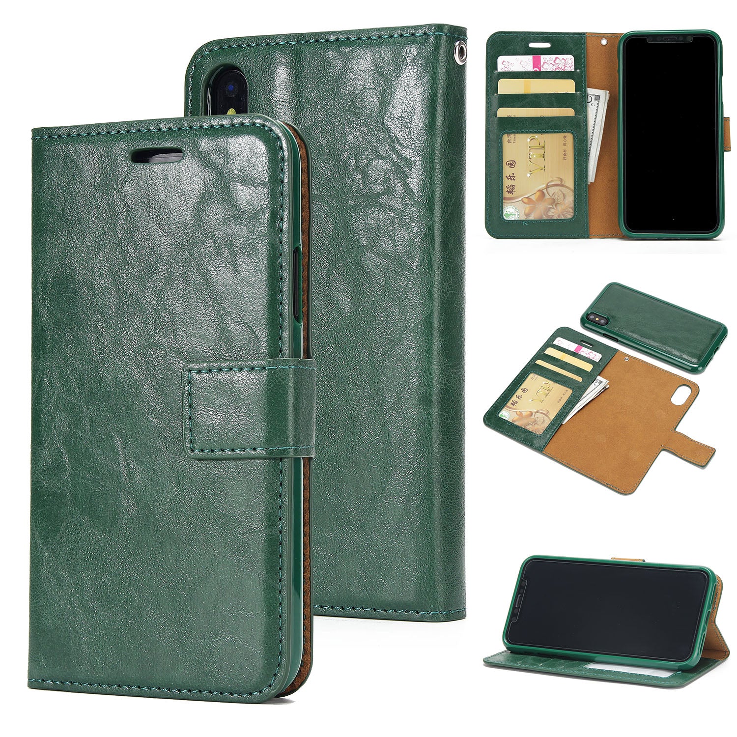 Crazy Horse Leather Cover + Removable TPU Back Case for iPhone X/XS 5.8 (Ten)