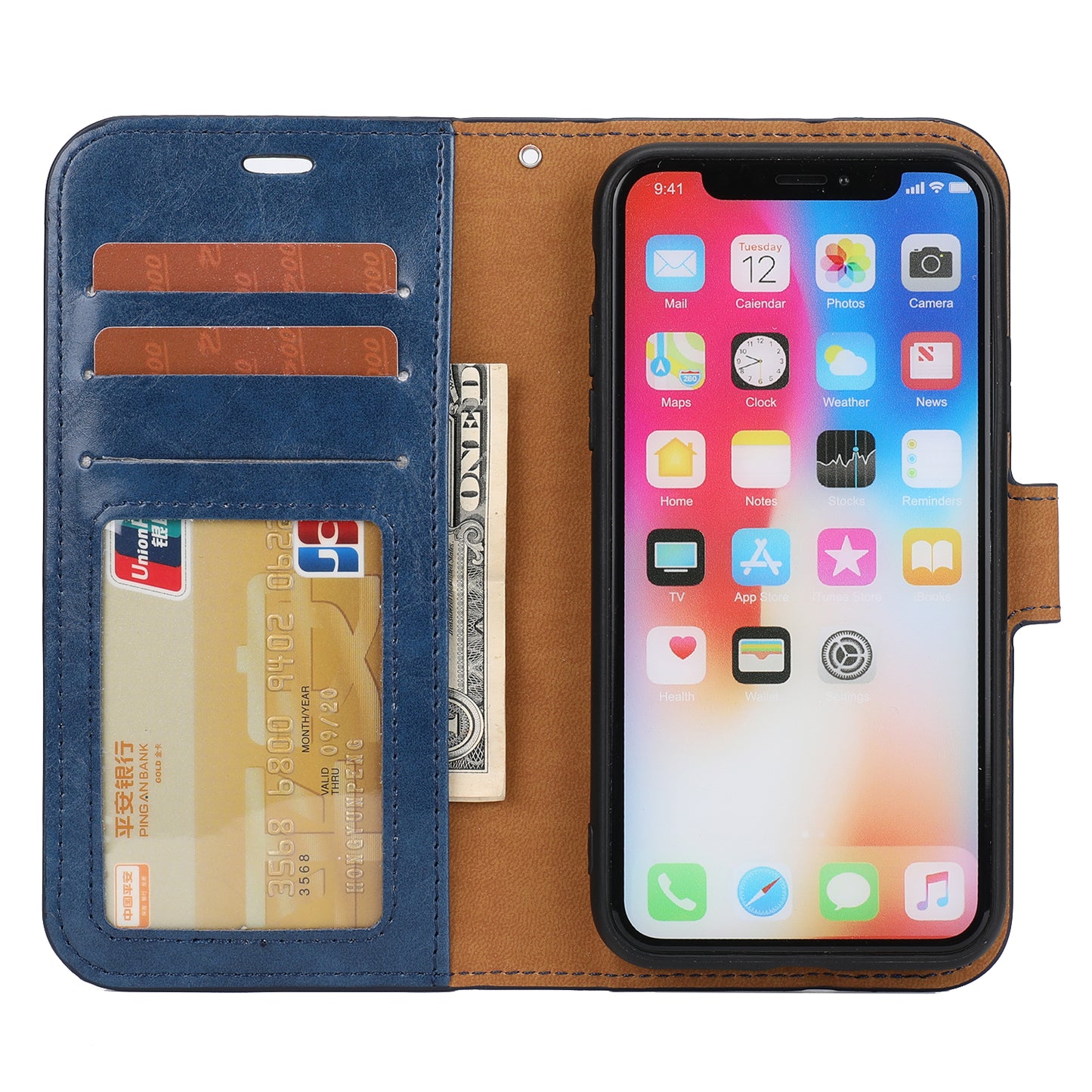Crazy Horse Leather Cover + Removable TPU Back Case for iPhone X/XS 5.8 (Ten)
