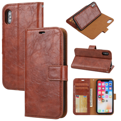 Crazy Horse Leather Cover + Removable TPU Back Case for iPhone X/XS 5.8 (Ten)