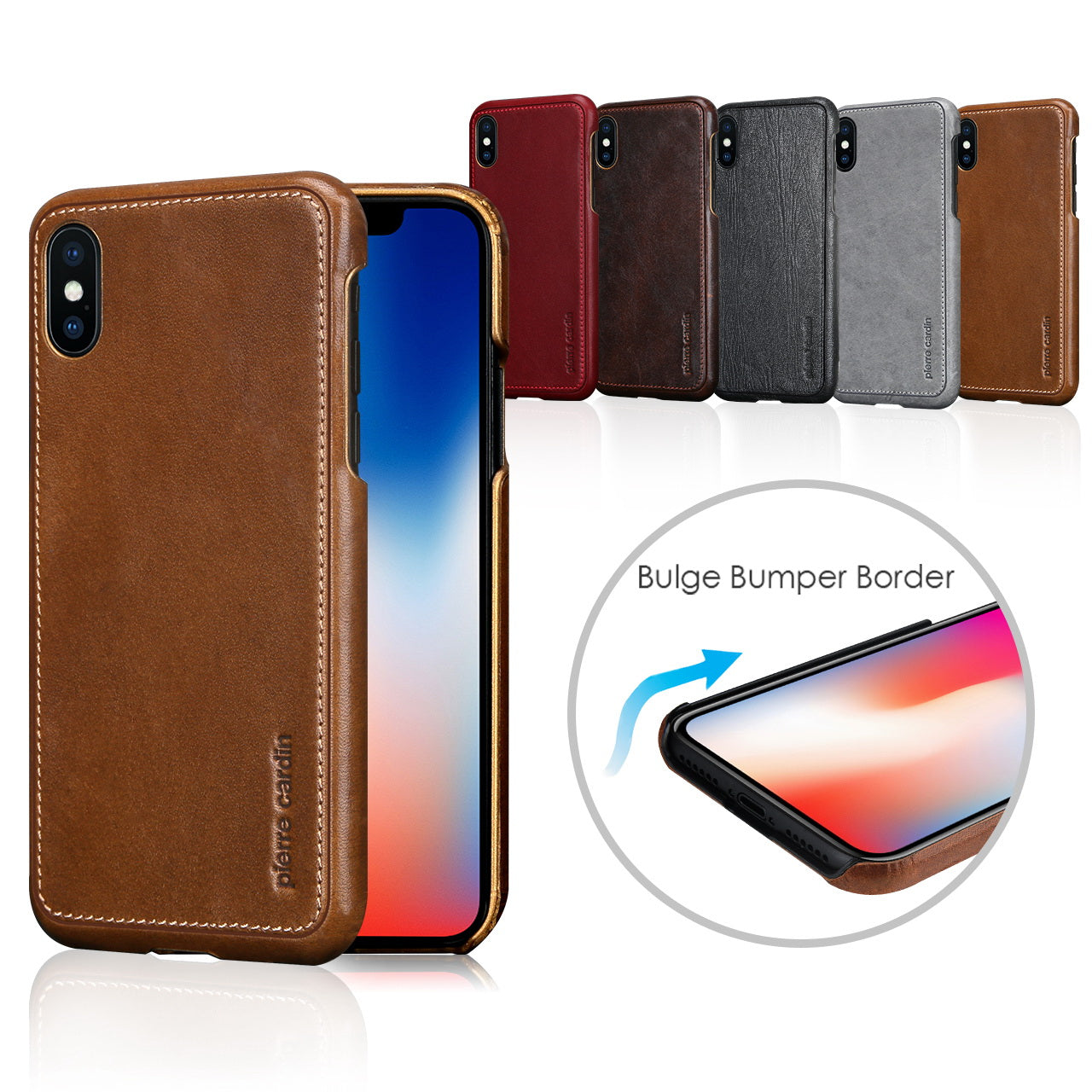 PIERRE CARDIN Genuine Leather Coated PC Back Shell for iPhone X/10 5.8 inch
