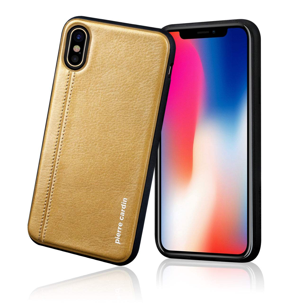 PIERRE CARDIN Stitched Genuine Leather Coated TPU Phone Case for iPhone XS / X