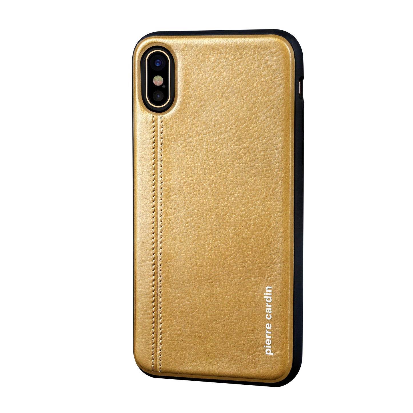 PIERRE CARDIN Stitched Genuine Leather Coated TPU Phone Case for iPhone XS / X