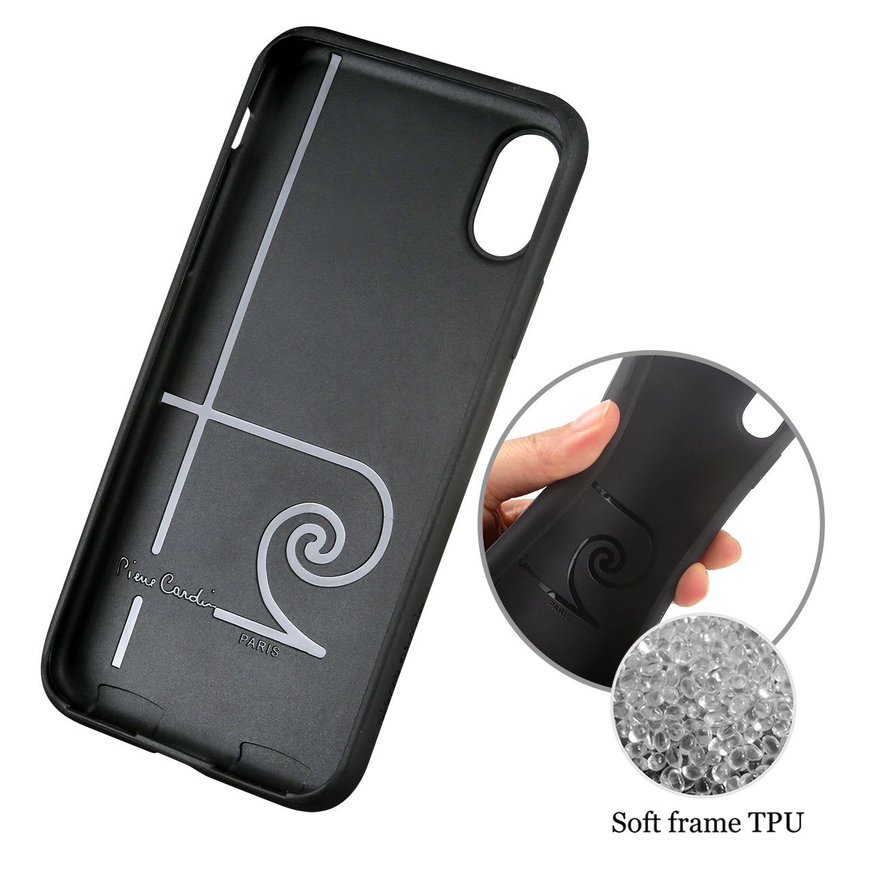 PIERRE CARDIN Stitched Genuine Leather Coated TPU Phone Case for iPhone XS / X