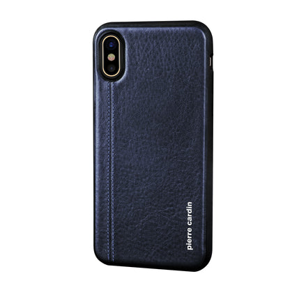 PIERRE CARDIN Stitched Genuine Leather Coated TPU Phone Case for iPhone XS / X