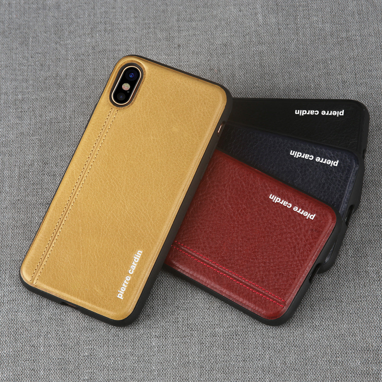 PIERRE CARDIN Stitched Genuine Leather Coated TPU Phone Case for iPhone XS / X