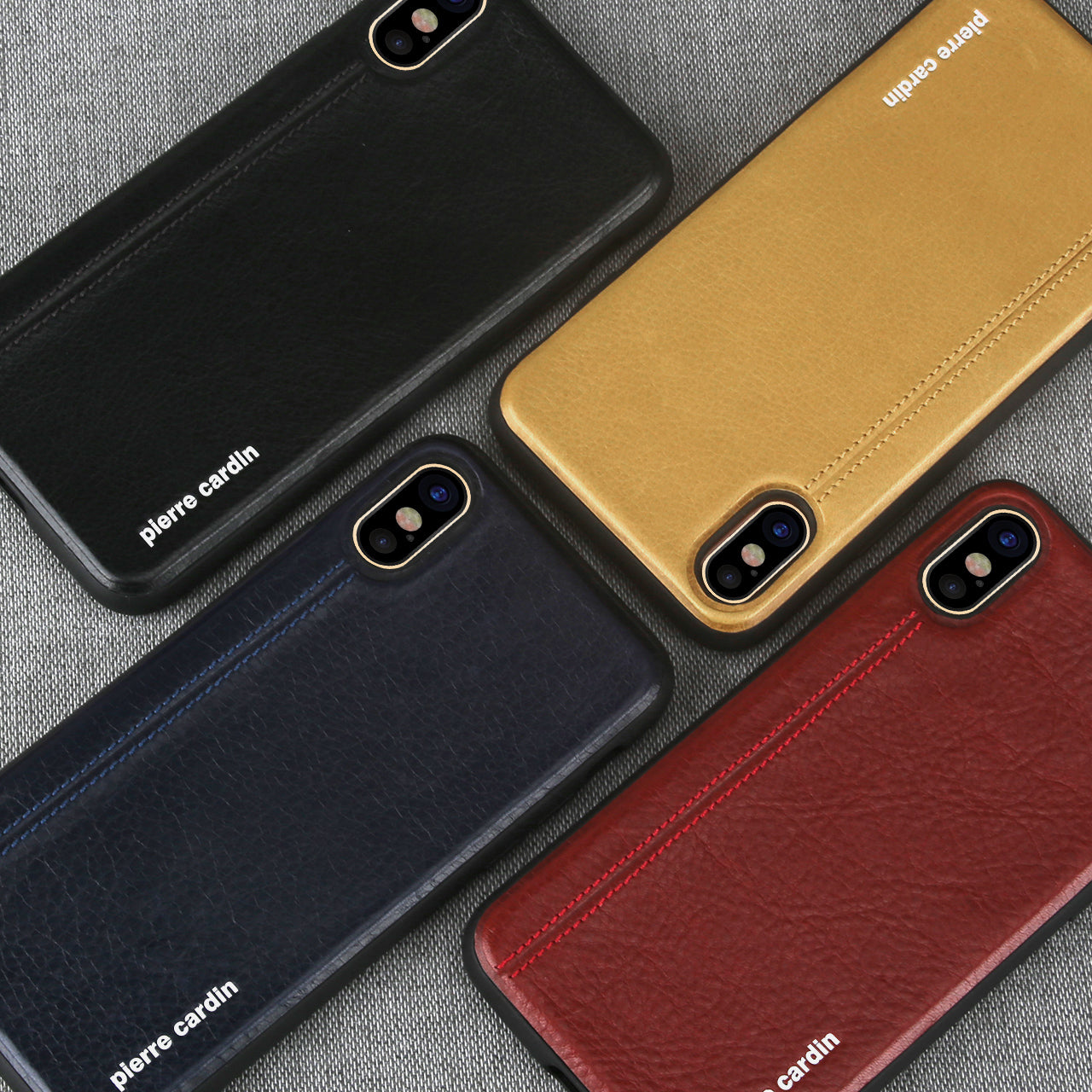 PIERRE CARDIN Stitched Genuine Leather Coated TPU Phone Case for iPhone XS / X