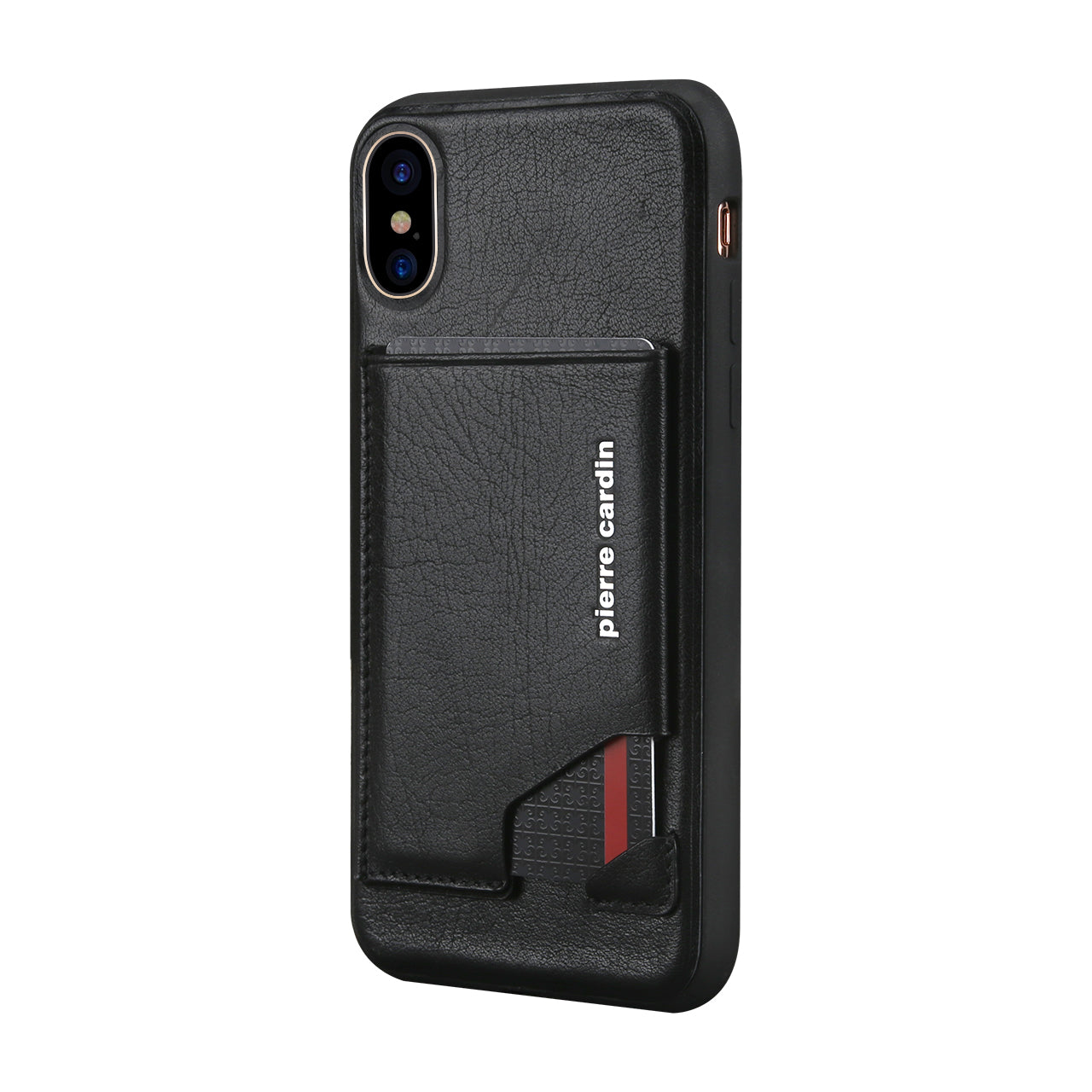 PIERRE CARDIN for iPhone XS / X 5.8 inch Genuine Leather Coated Card Slot TPU Case