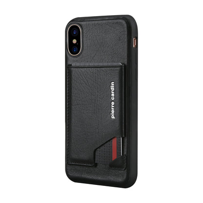 PIERRE CARDIN for iPhone XS / X 5.8 inch Genuine Leather Coated Card Slot TPU Case