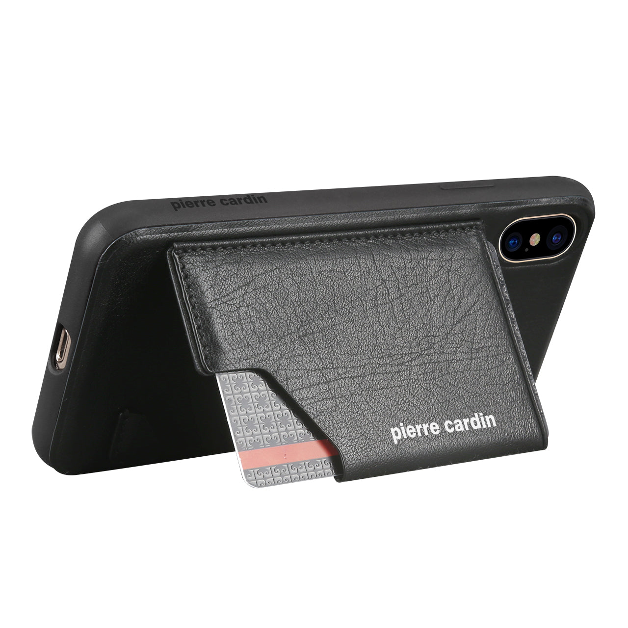 PIERRE CARDIN for iPhone XS / X 5.8 inch Genuine Leather Coated Card Slot TPU Case