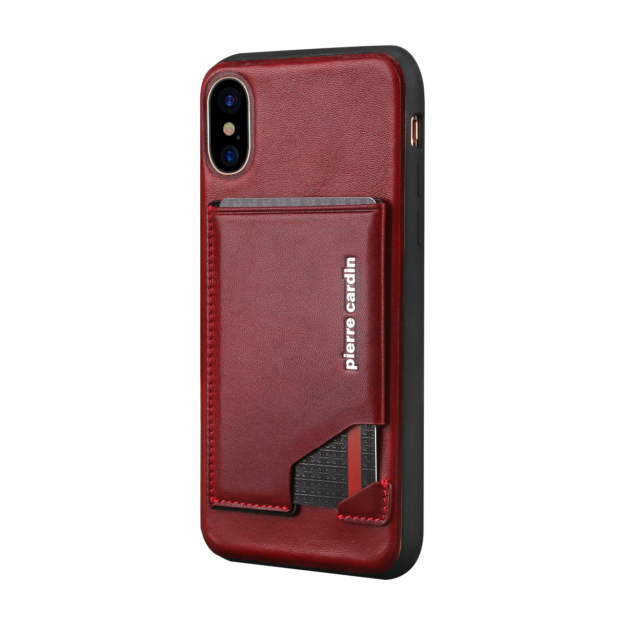 PIERRE CARDIN for iPhone XS / X 5.8 inch Genuine Leather Coated Card Slot TPU Case