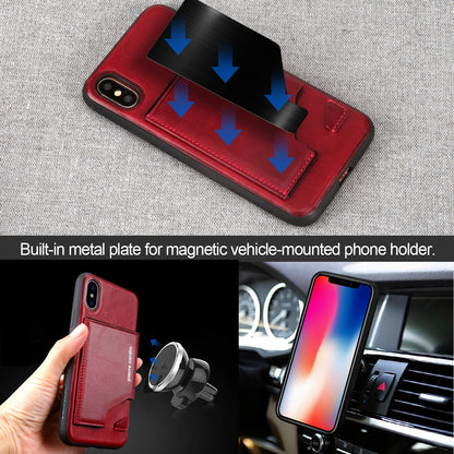 PIERRE CARDIN for iPhone XS / X 5.8 inch Genuine Leather Coated Card Slot TPU Case