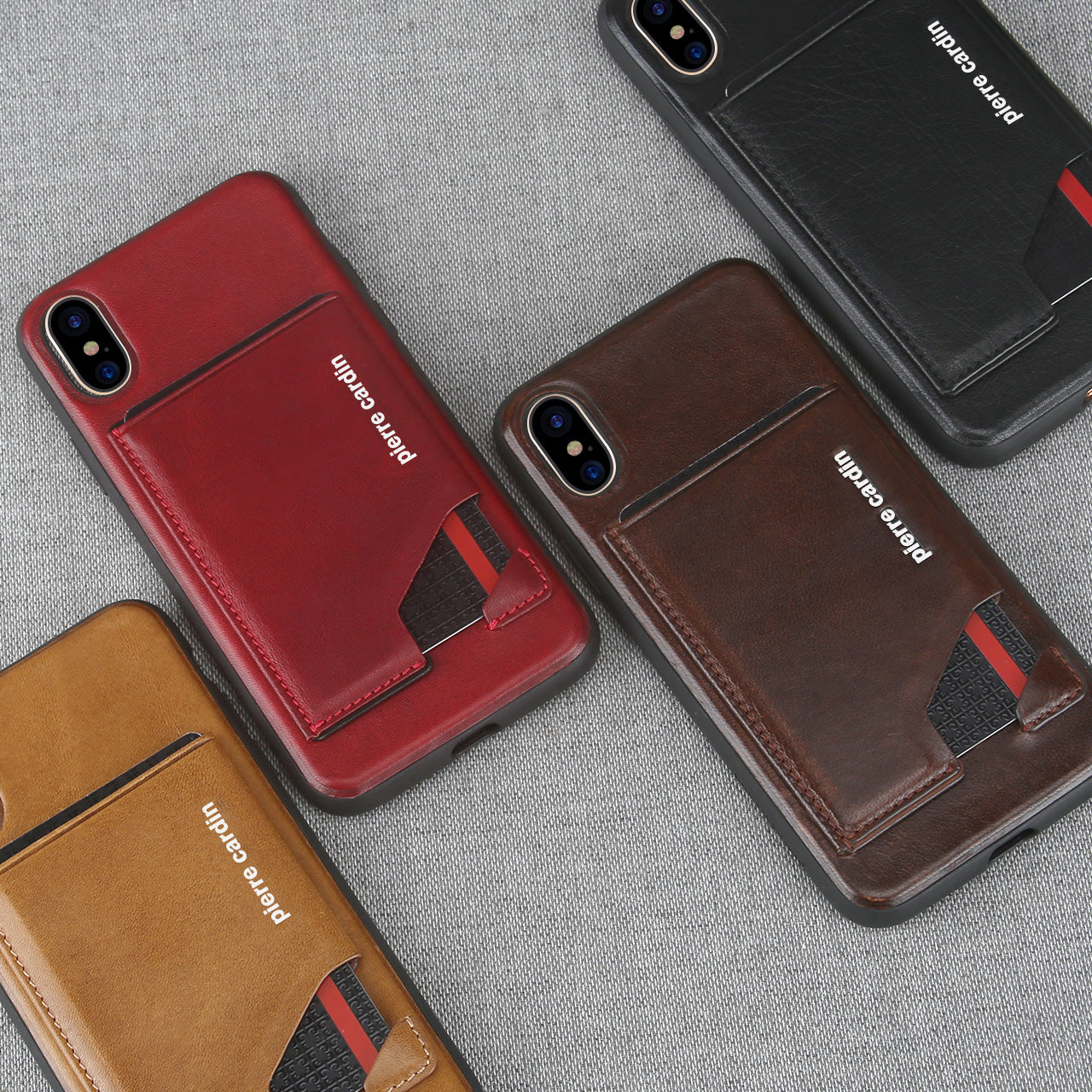 PIERRE CARDIN for iPhone XS / X 5.8 inch Genuine Leather Coated Card Slot TPU Case
