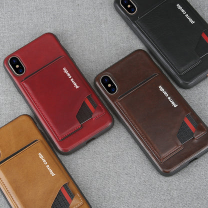 PIERRE CARDIN for iPhone XS / X 5.8 inch Genuine Leather Coated Card Slot TPU Case
