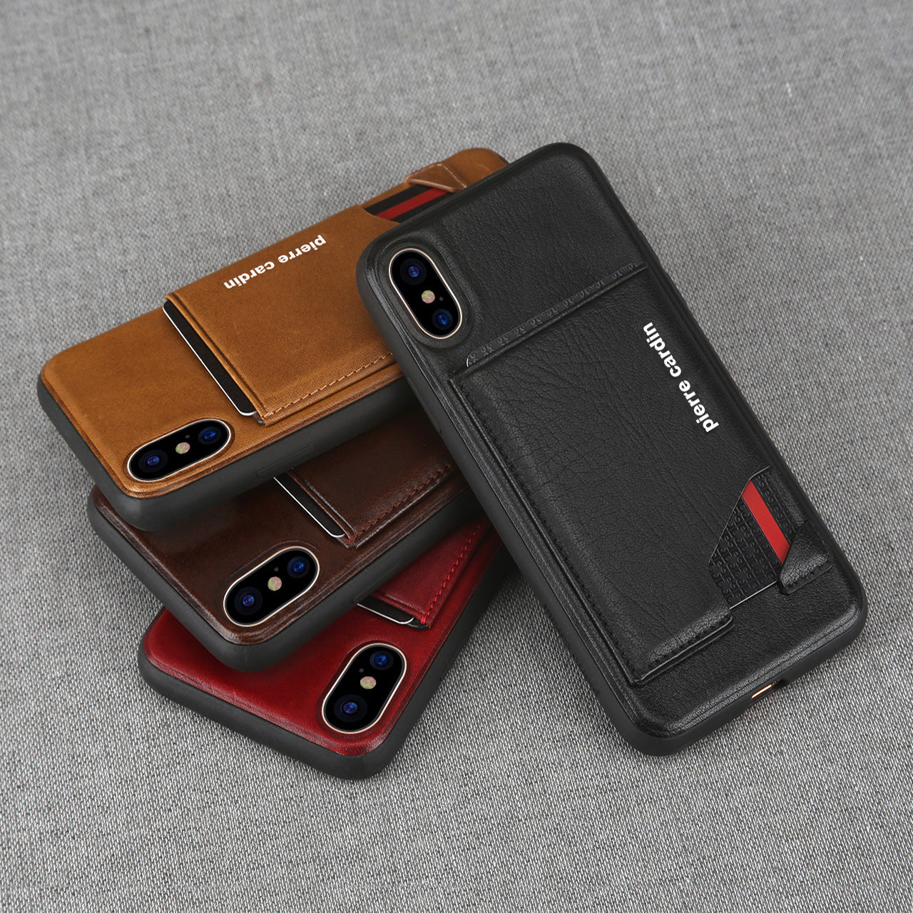 PIERRE CARDIN for iPhone XS / X 5.8 inch Genuine Leather Coated Card Slot TPU Case
