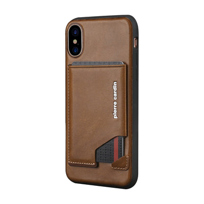 PIERRE CARDIN for iPhone XS / X 5.8 inch Genuine Leather Coated Card Slot TPU Case