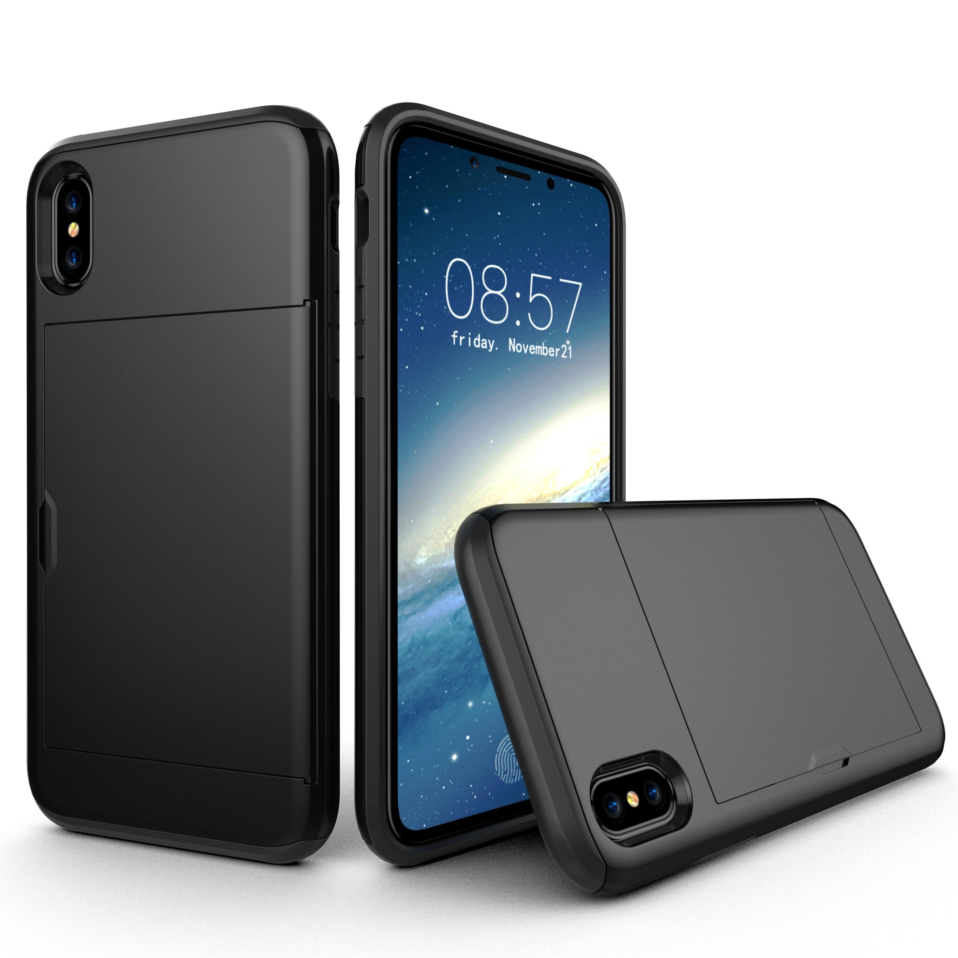 For iPhone XS/X 5.8 inch Sliding Card Holder PC + TPU Hybrid Shell Case