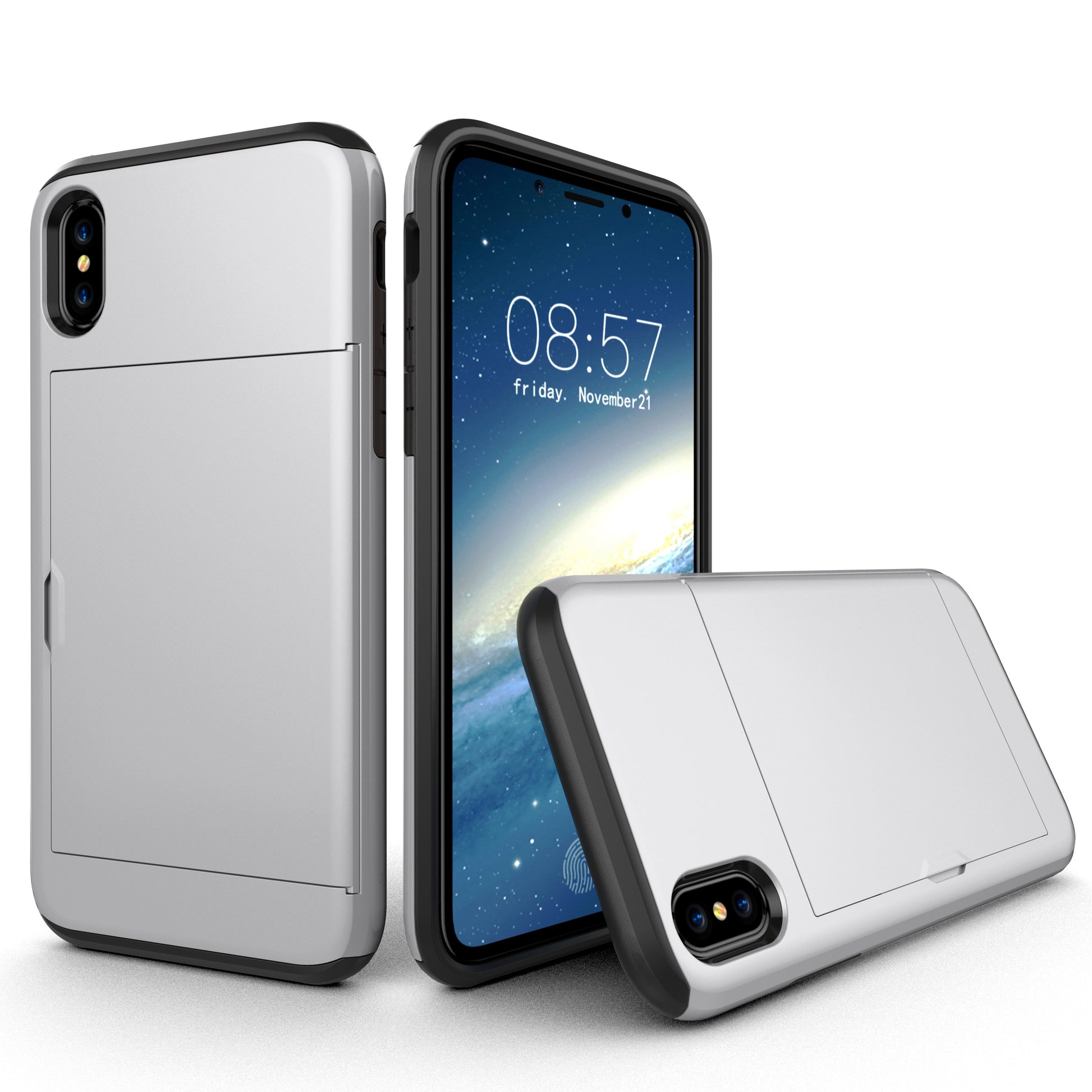 For iPhone XS/X 5.8 inch Sliding Card Holder PC + TPU Hybrid Shell Case