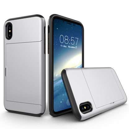 For iPhone XS/X 5.8 inch Sliding Card Holder PC + TPU Hybrid Shell Case