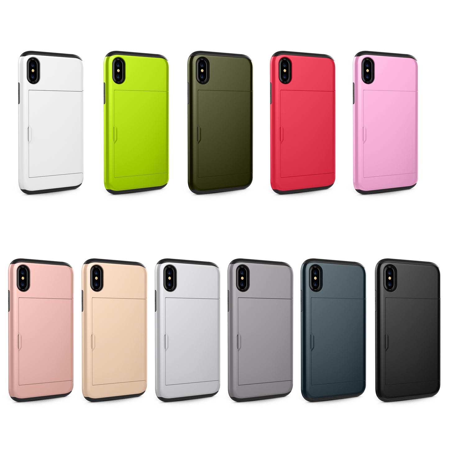 For iPhone XS/X 5.8 inch Sliding Card Holder PC + TPU Hybrid Shell Case