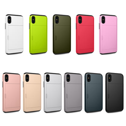 For iPhone XS/X 5.8 inch Sliding Card Holder PC + TPU Hybrid Shell Case