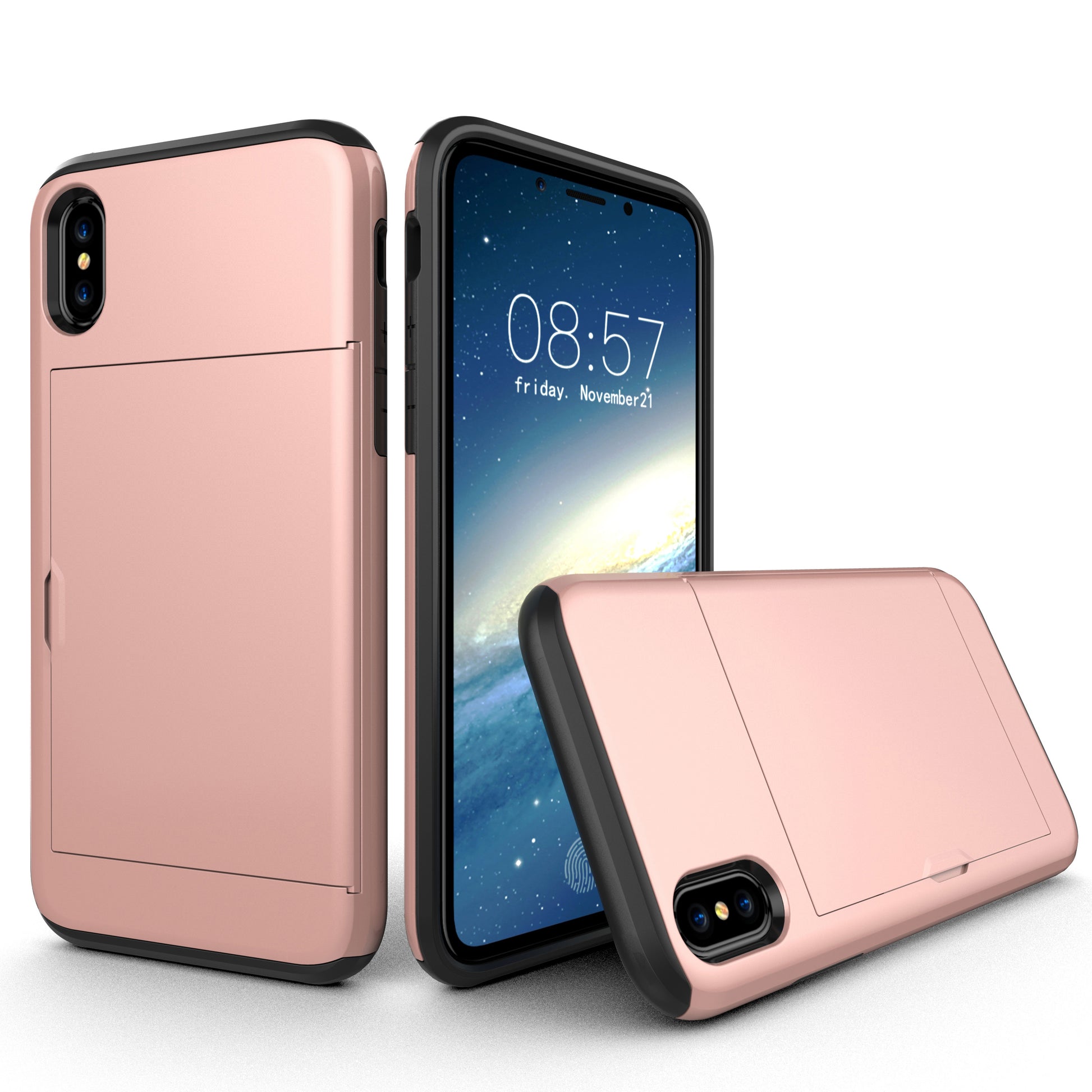For iPhone XS/X 5.8 inch Sliding Card Holder PC + TPU Hybrid Shell Case