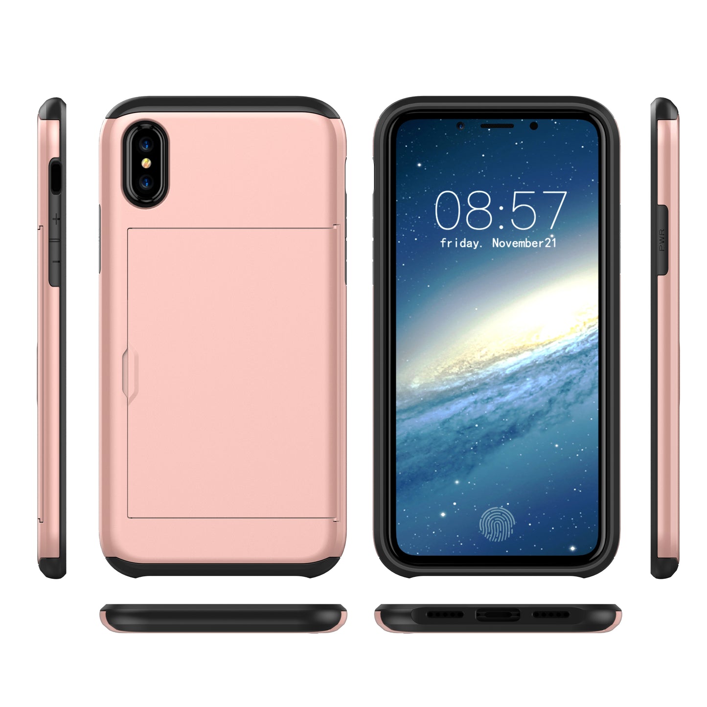 For iPhone XS/X 5.8 inch Sliding Card Holder PC + TPU Hybrid Shell Case