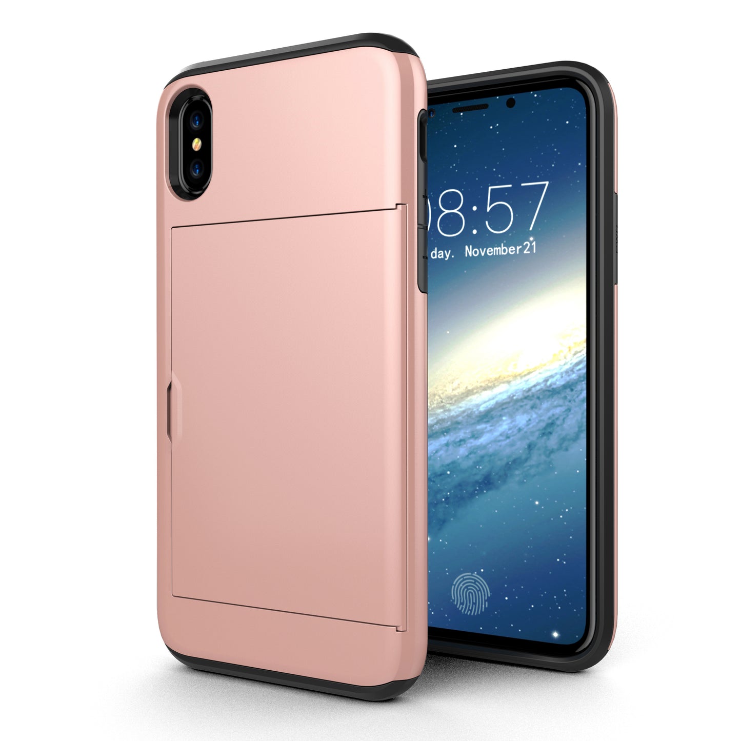 For iPhone XS/X 5.8 inch Sliding Card Holder PC + TPU Hybrid Shell Case