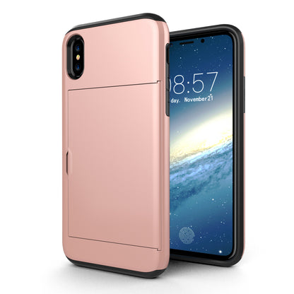 For iPhone XS/X 5.8 inch Sliding Card Holder PC + TPU Hybrid Shell Case