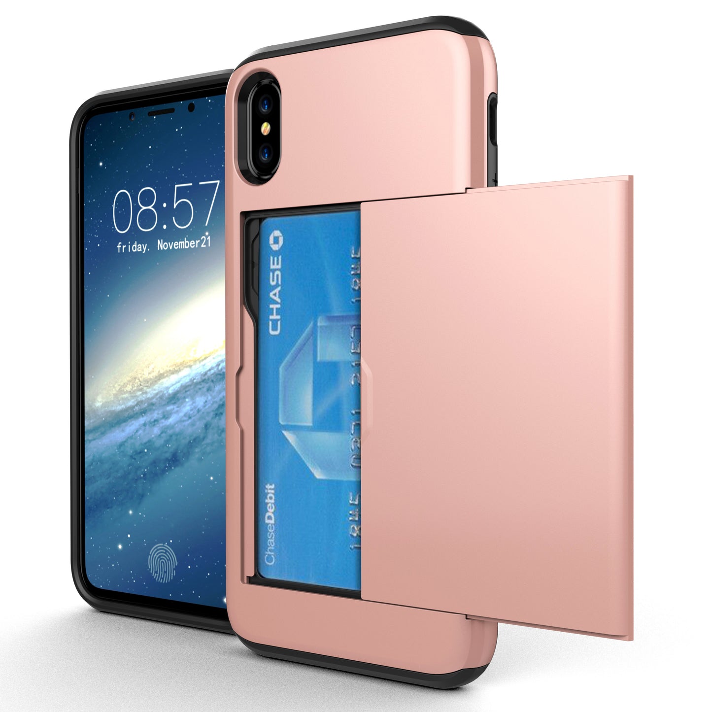 For iPhone XS/X 5.8 inch Sliding Card Holder PC + TPU Hybrid Shell Case