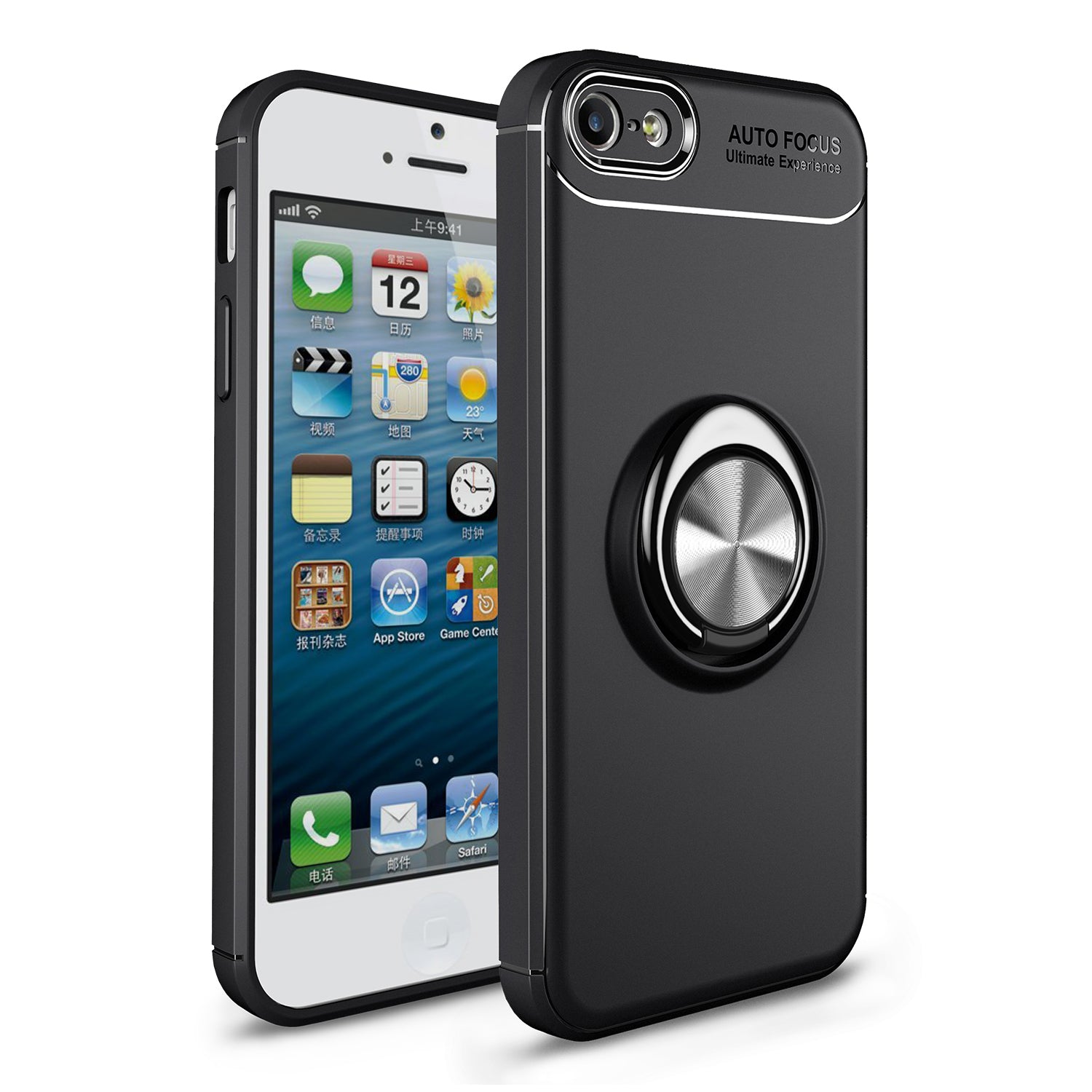 Anti-drop Ring Kickstand TPU Phone Case for iPhone SE/5s/5 Built-in Metal Magnetic Iron Plate