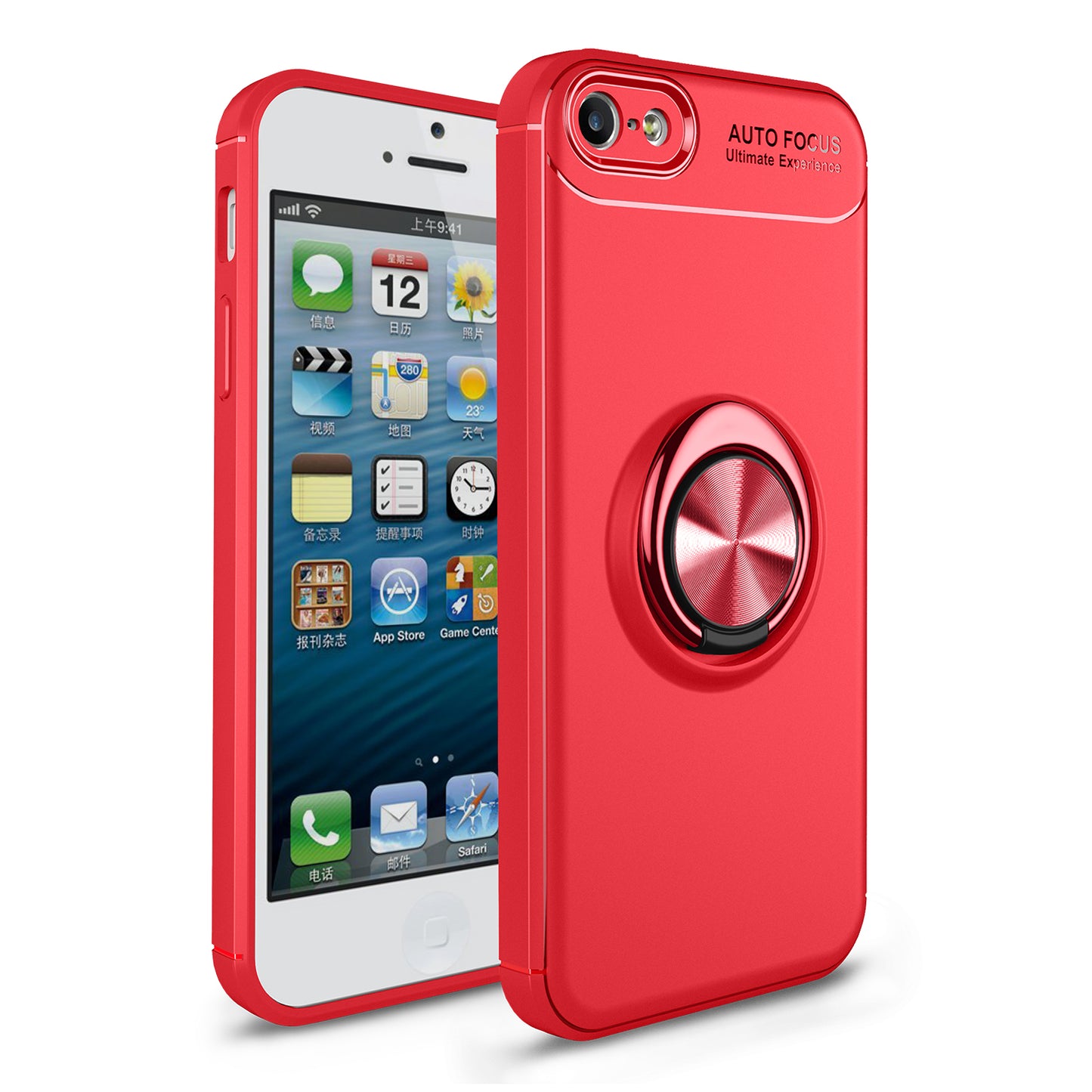 Anti-drop Ring Kickstand TPU Phone Case for iPhone SE/5s/5 Built-in Metal Magnetic Iron Plate