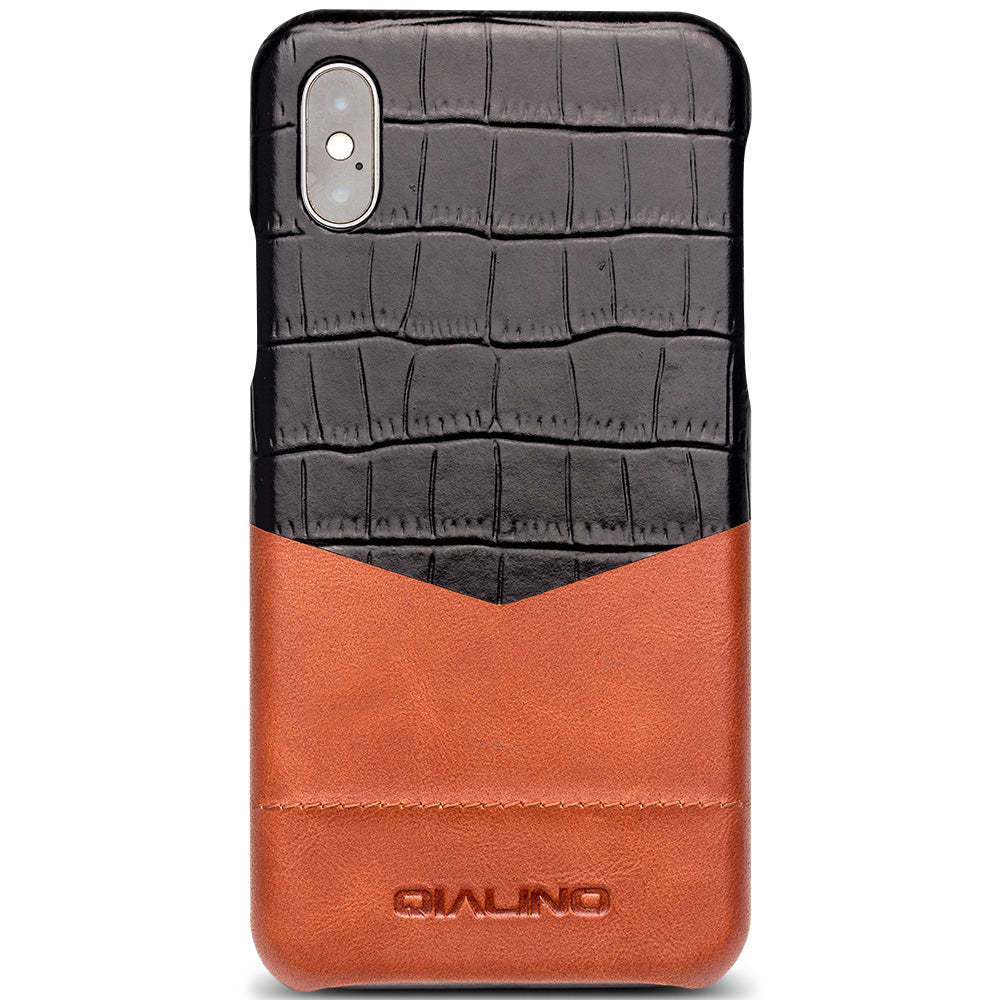 QIALINO Bi-color Crocodile Texture Genuine Leather Coated PC Case for iPhone X/ XS 5.85.8 inch