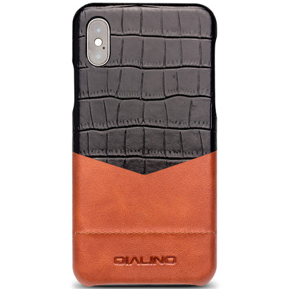 QIALINO Bi-color Crocodile Texture Genuine Leather Coated PC Case for iPhone X/ XS 5.85.8 inch