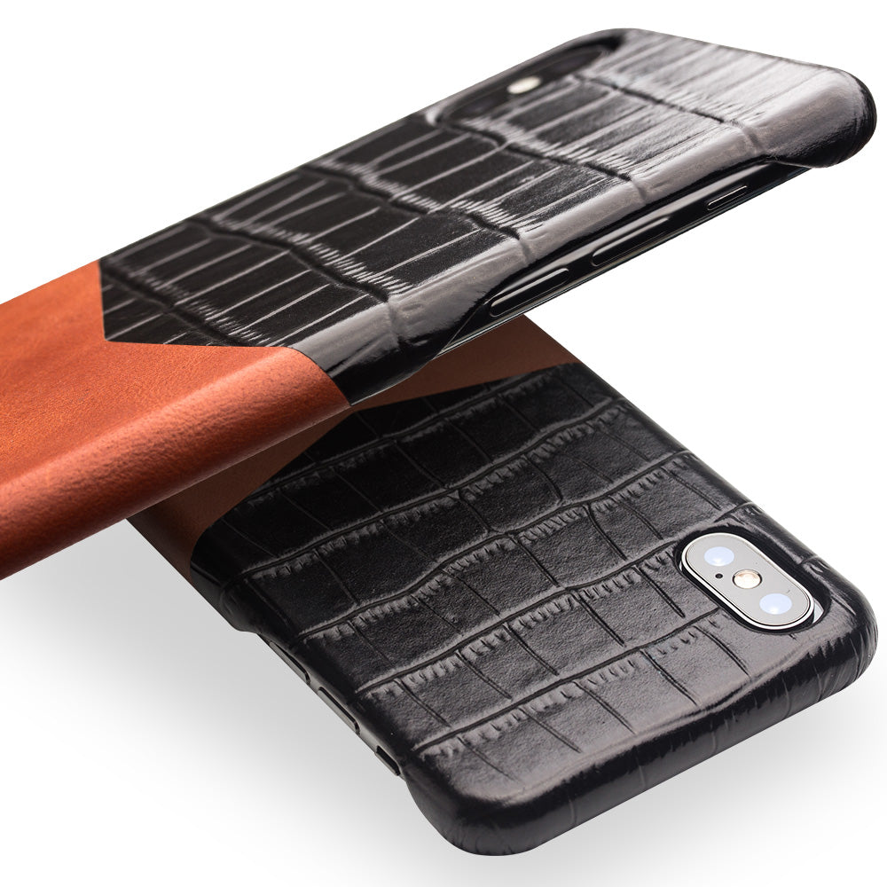 QIALINO Bi-color Crocodile Texture Genuine Leather Coated PC Case for iPhone X/ XS 5.85.8 inch