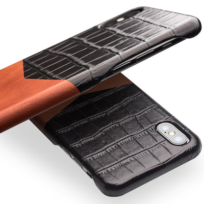 QIALINO Bi-color Crocodile Texture Genuine Leather Coated PC Case for iPhone X/ XS 5.85.8 inch