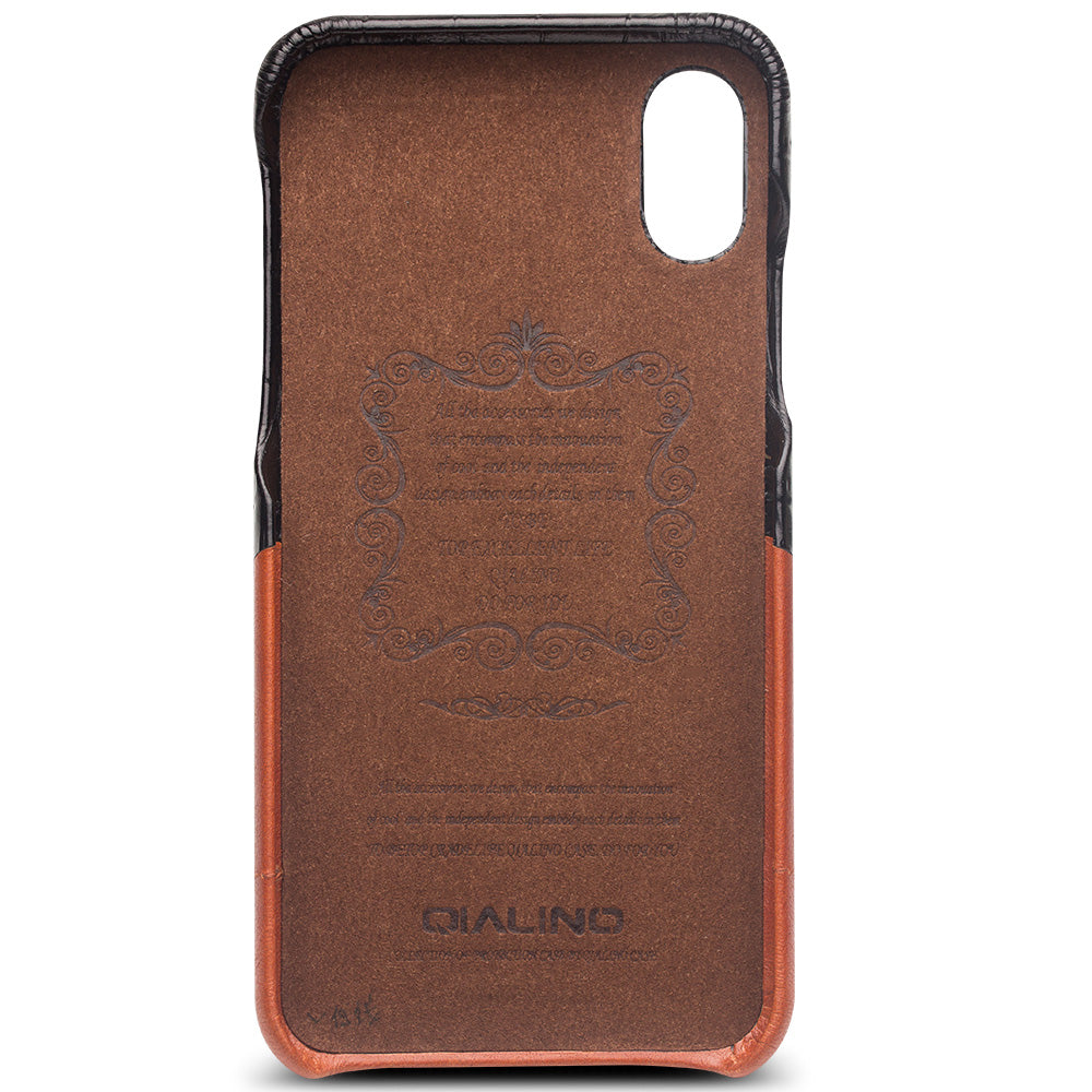 QIALINO Bi-color Crocodile Texture Genuine Leather Coated PC Case for iPhone X/ XS 5.85.8 inch